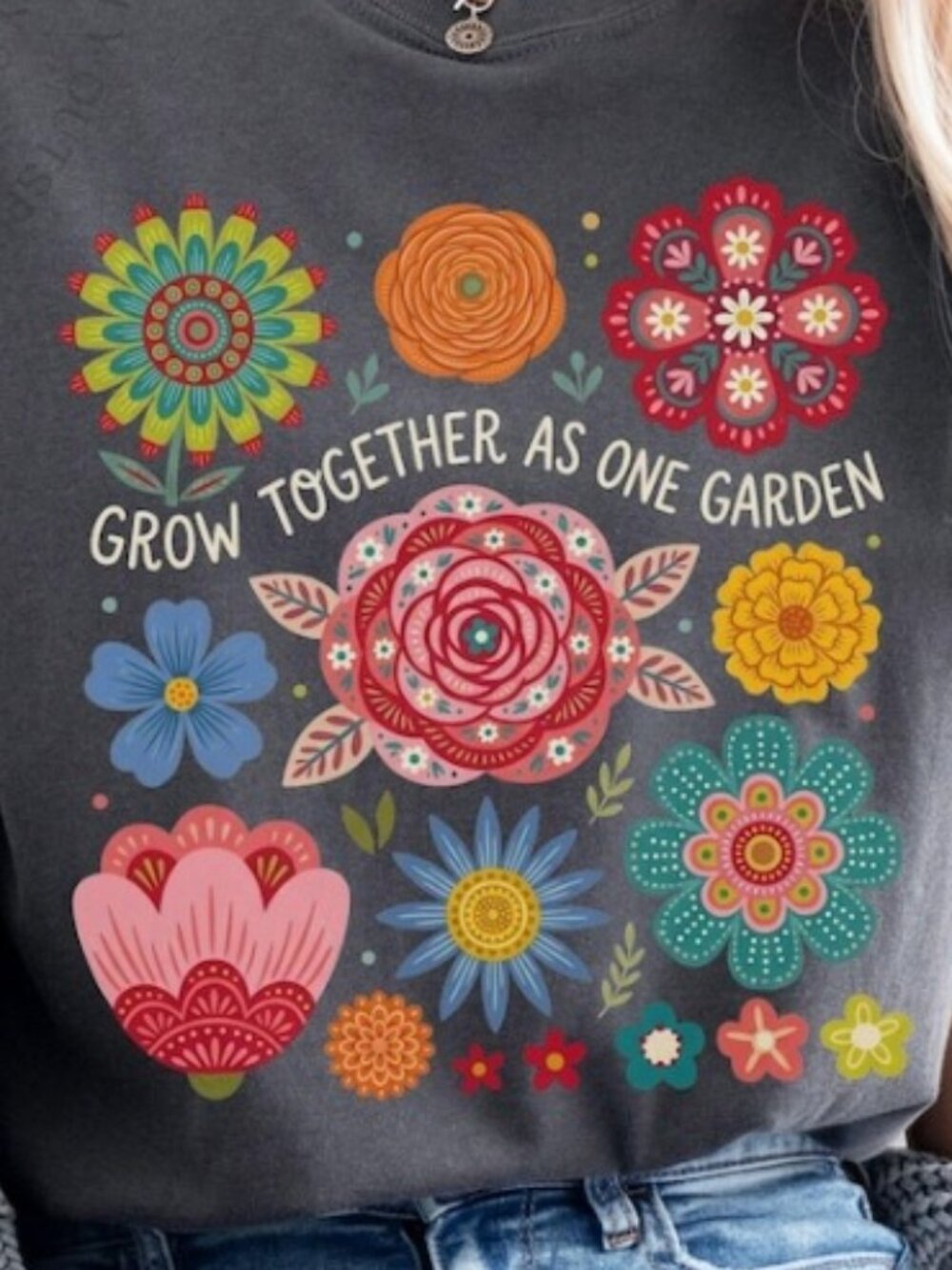 Grow Together Floral Teacher Shirt, Teacher Shirt - Picture 2 of 4